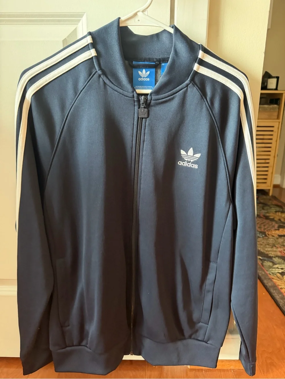 adidas Navy Blue Track Jacket with White Stripes